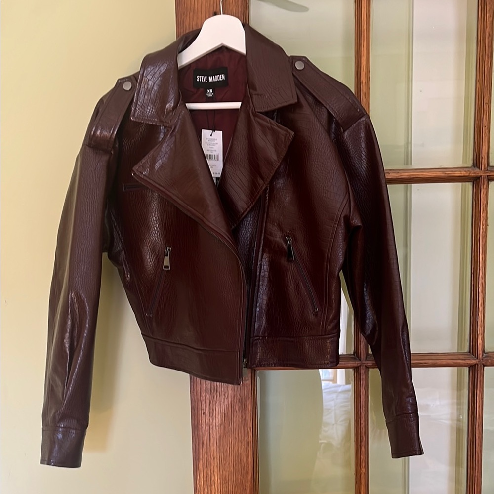 Steve Madden Burgundy Leather Moto Jacket